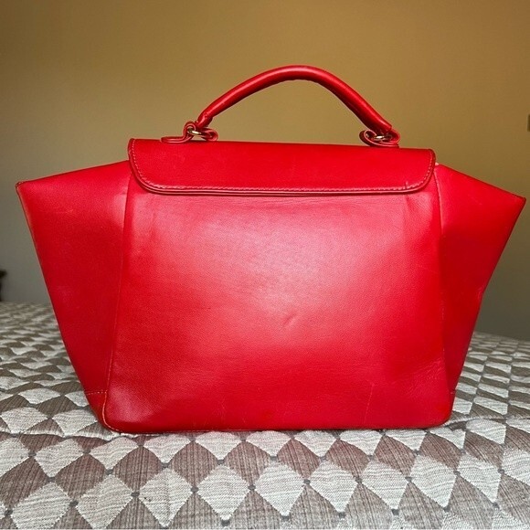 Onna Ehrlich Red Leather Handbag Purse with Top Handle & Tassel Made in USA 🇺🇸 - Picture 10 of 14